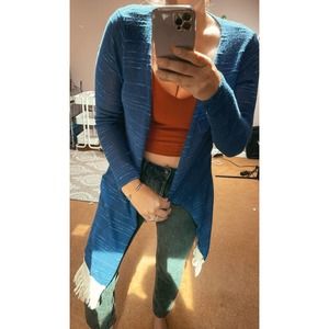 Woven Navy Blue Cardigan Coverup Duster Size Large